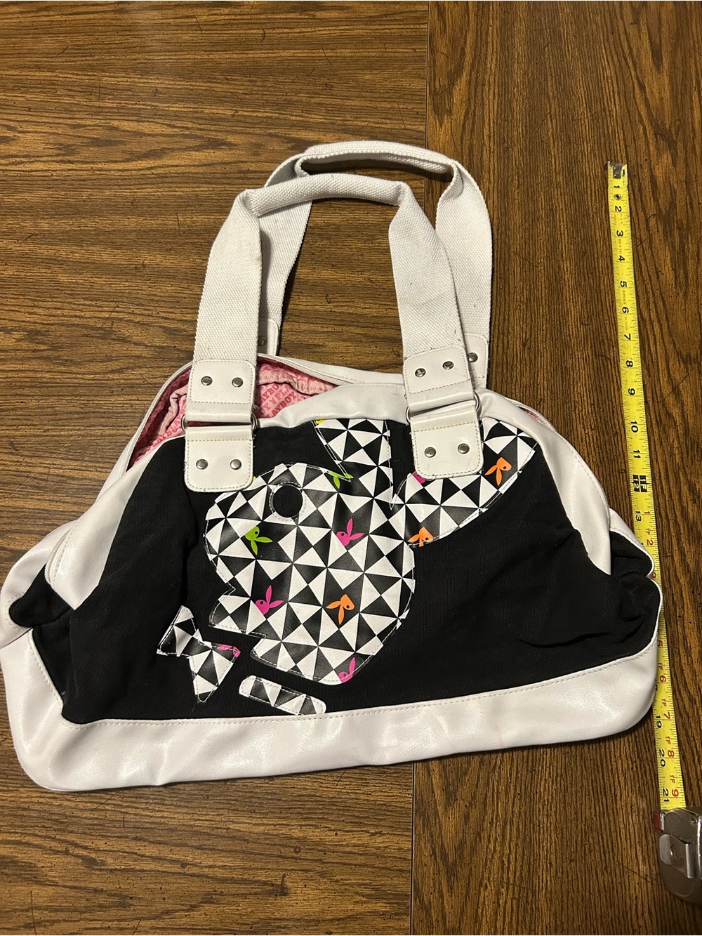 Rare PLAYBOY Black and White Large Duffle Bag with Pink Interior